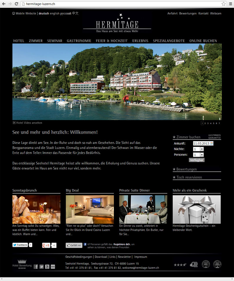 Seehotel Hermitage Luzern Webdesign